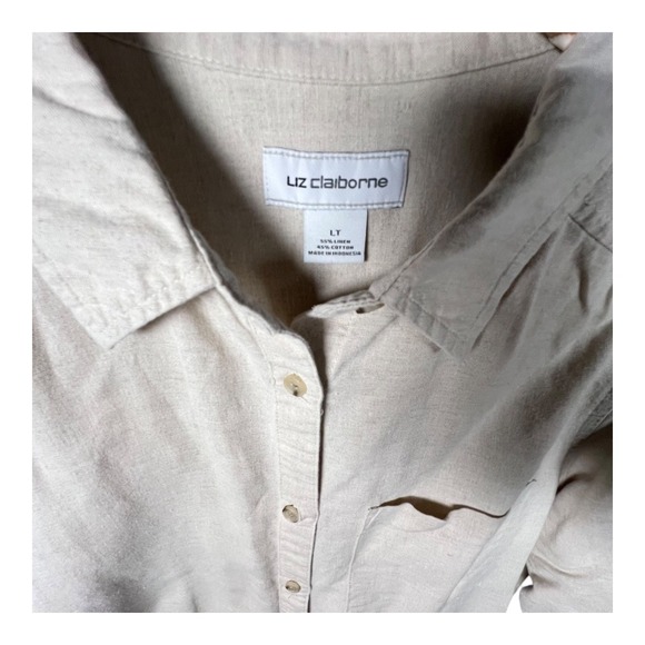 Liz Claiborne Linen Blend Button Down Womens Sz L Tall Shirt‎ Career Beach - Picture 4 of 5